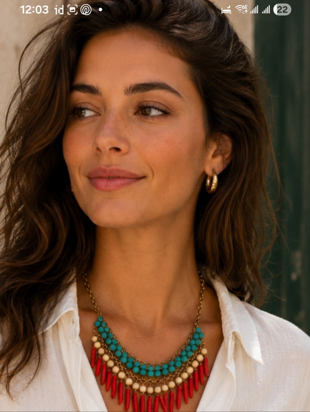 Multicolor Beaded Fringe Necklace - Turquoise, Cream & Red